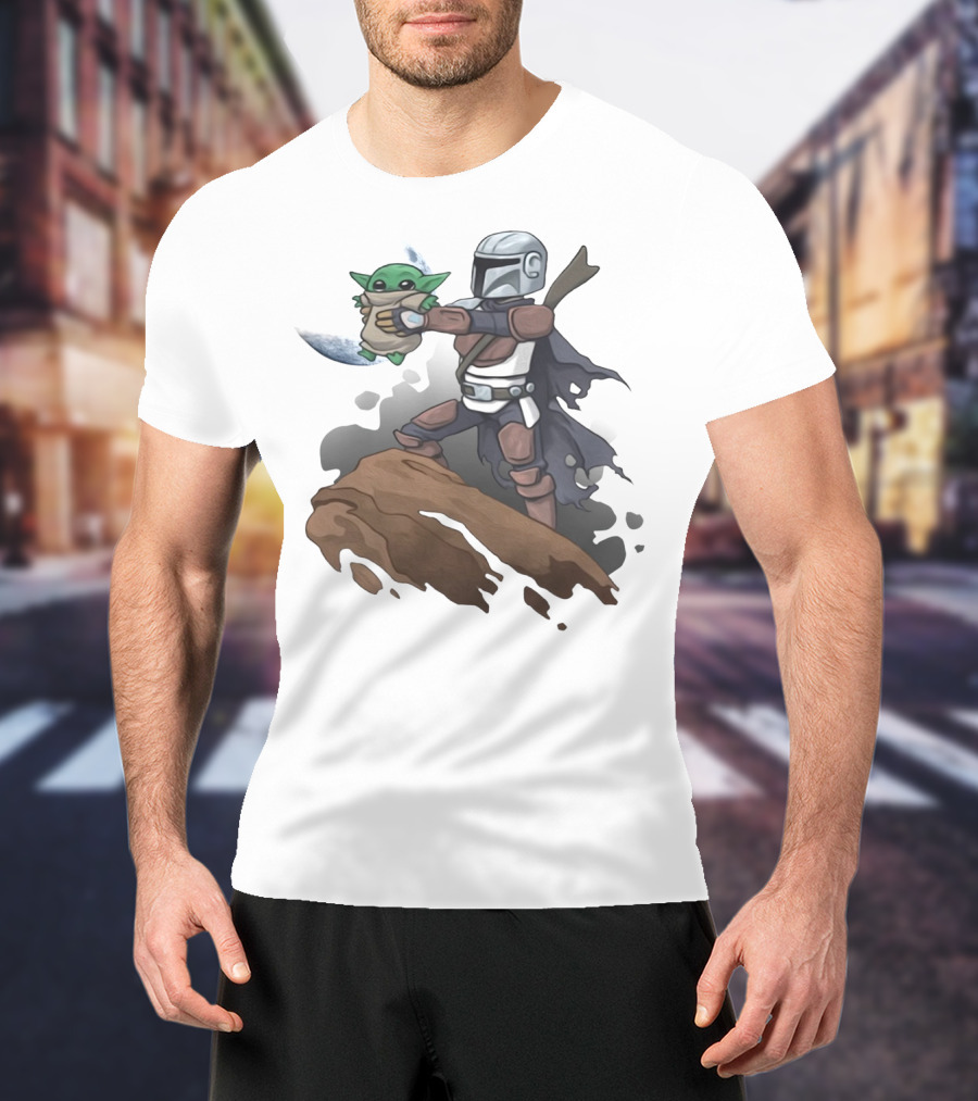 Baby Yoda The Manrorian Epic Rock Ledge Scene T-Shirt