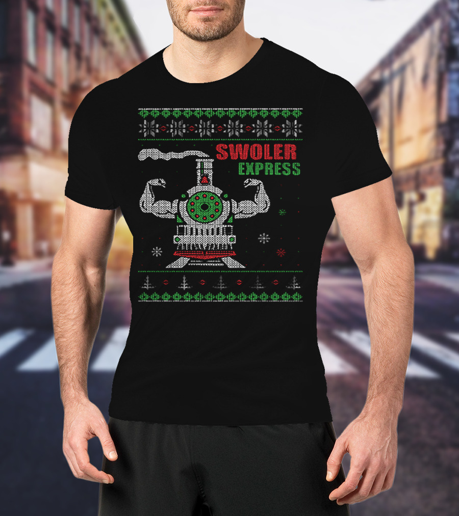 Swoler Express Muscle Train Ugly Christmas T-Shirt