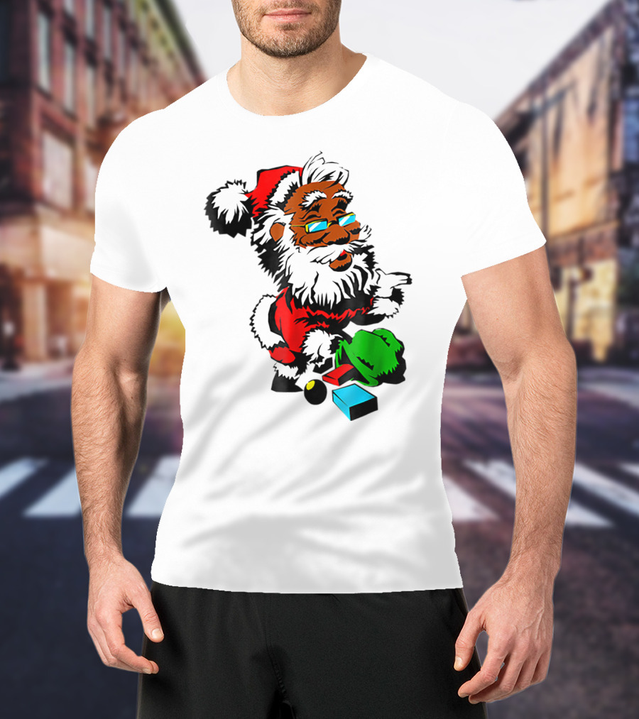 African American Santa Claus With Presents And Santa Hat T-Shirt