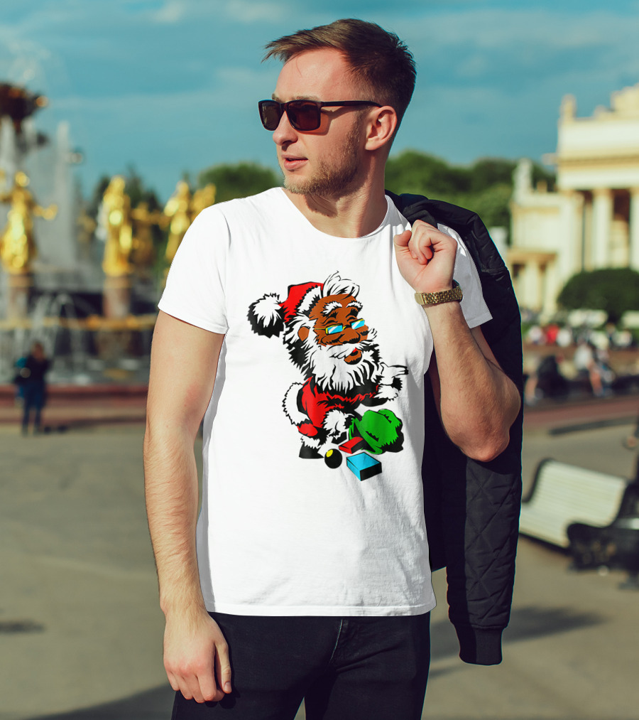 African American Santa Claus With Presents And Santa Hat T-Shirt