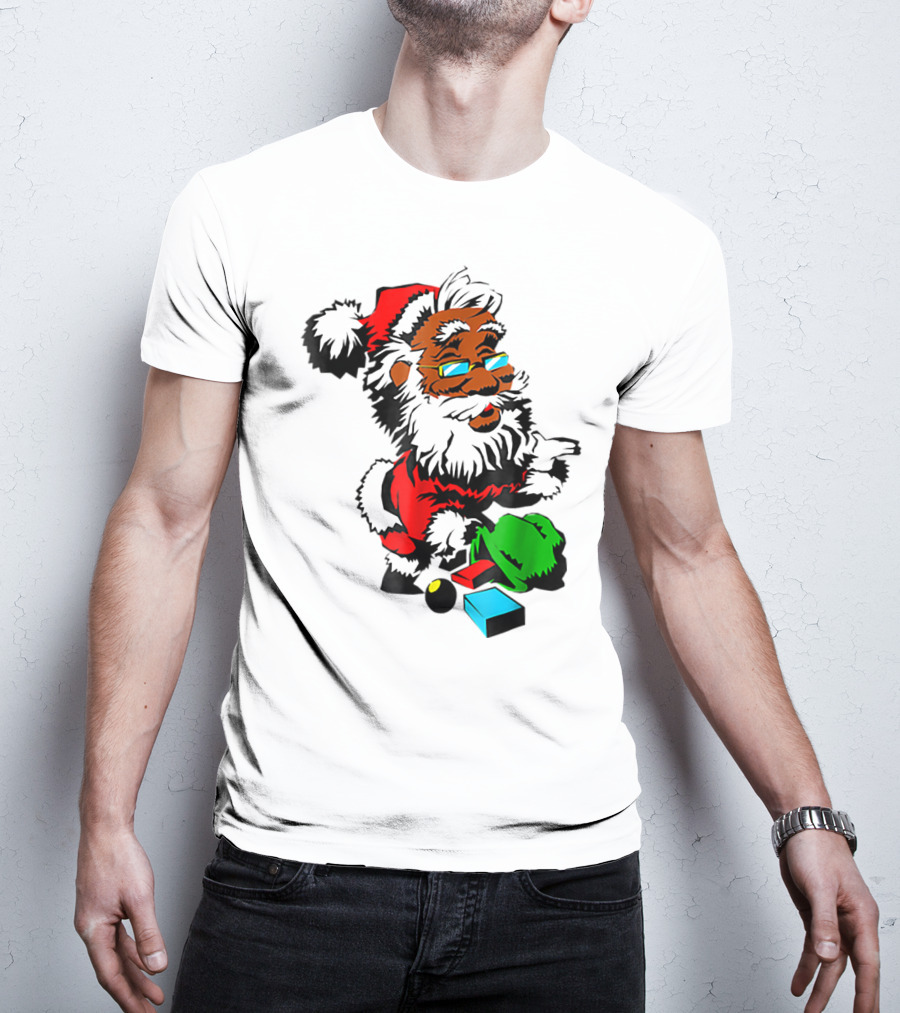 African American Santa Claus With Presents And Santa Hat T-Shirt