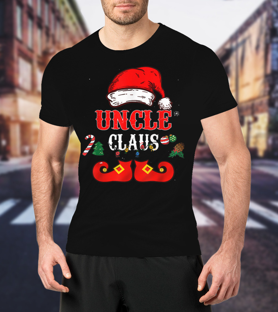 UNCLE CLAUS Santa Hat Candy Cane Christmas Ornaments Shoes T-Shirt