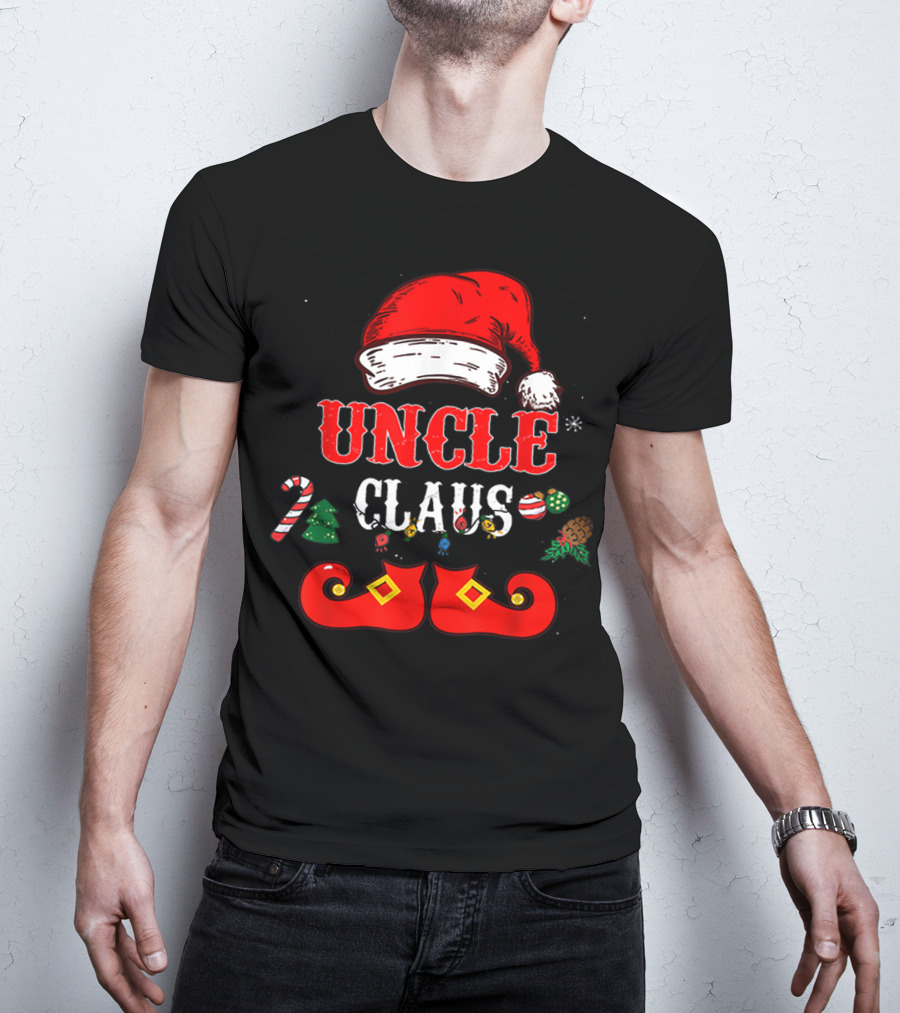 UNCLE CLAUS Santa Hat Candy Cane Christmas Ornaments Shoes T-Shirt