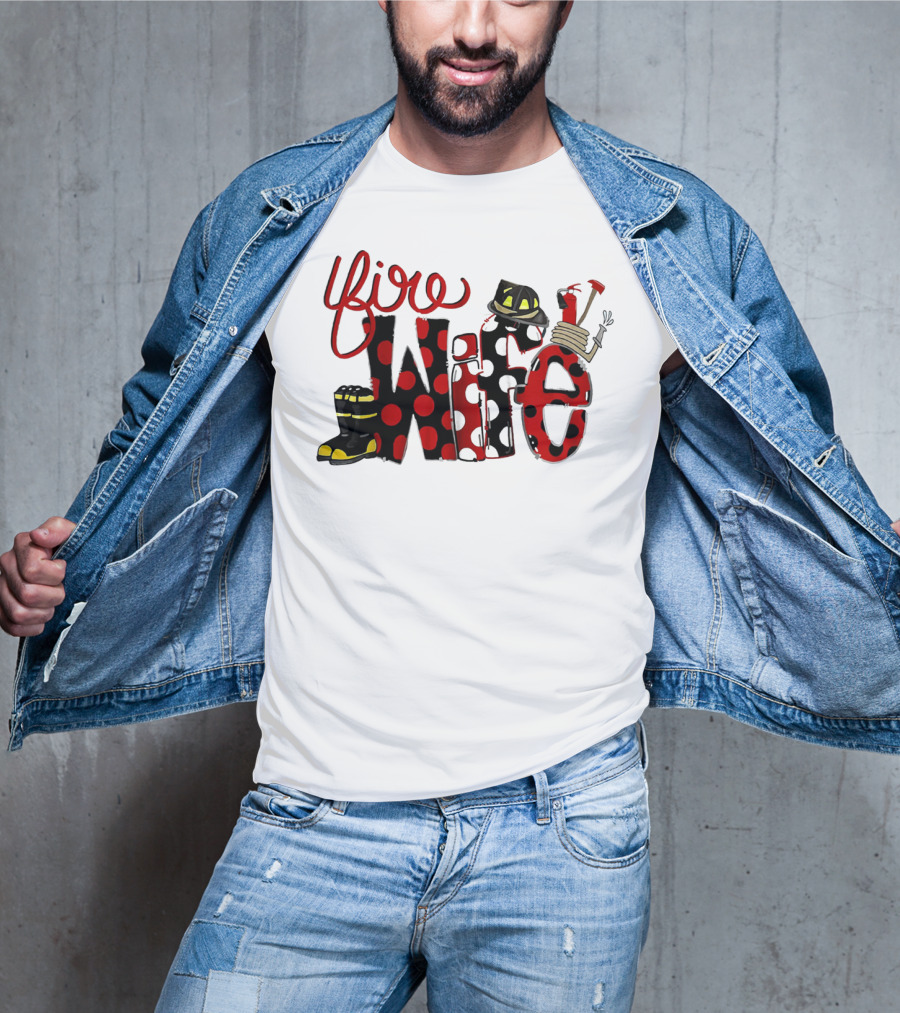 Firefighter Fire Wife Boots Helmet Axes Polka Dots T-Shirt