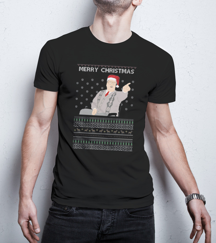 Phoenix Nights Brian Potter Merry Christmas Sweater Santa Hat Holiday T-Shirt