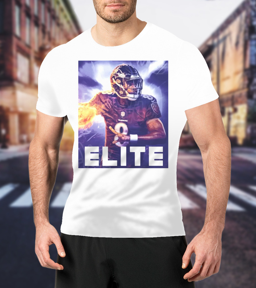 Lamar Jackson Ravens Elite 8 Fiery Action NFL Football T-Shirt