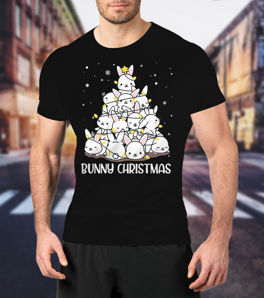 Bunny Christmas Tree With Snowflakes And Lights T-Shirt