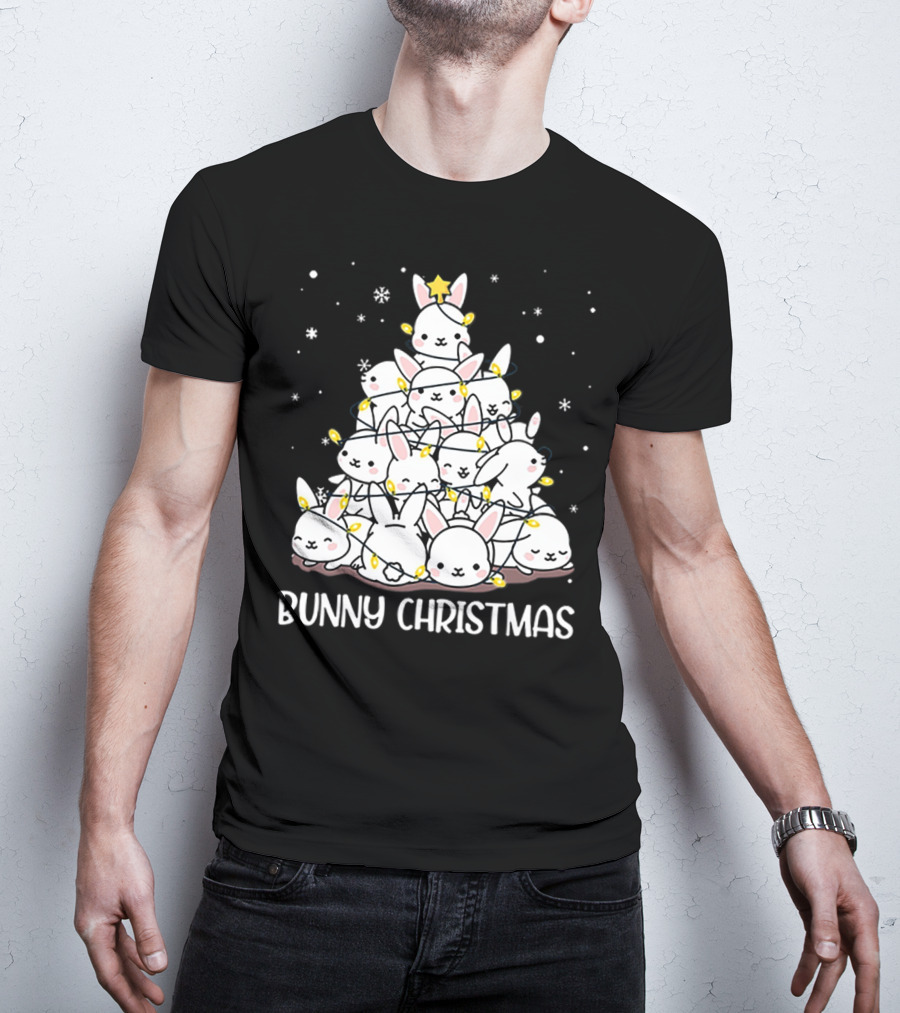 Bunny Christmas Tree With Snowflakes And Lights T-Shirt