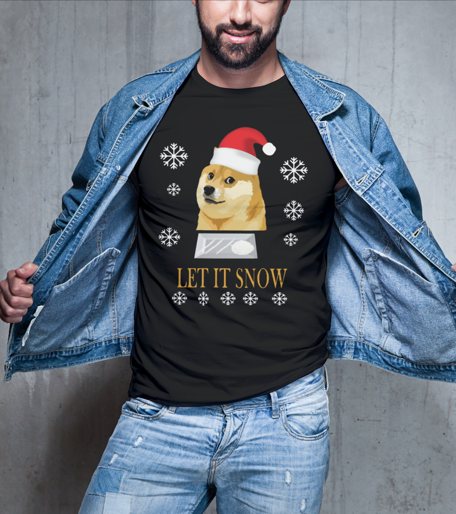 Santa Doge Christmas Humor Let It Snow Snowflakes T-Shirt