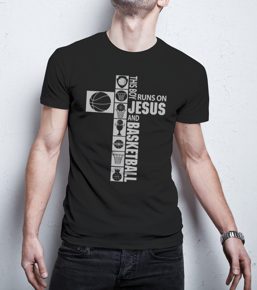This Boy Runs On Jesus And Basketball Icons In Cross Shape T-Shirt