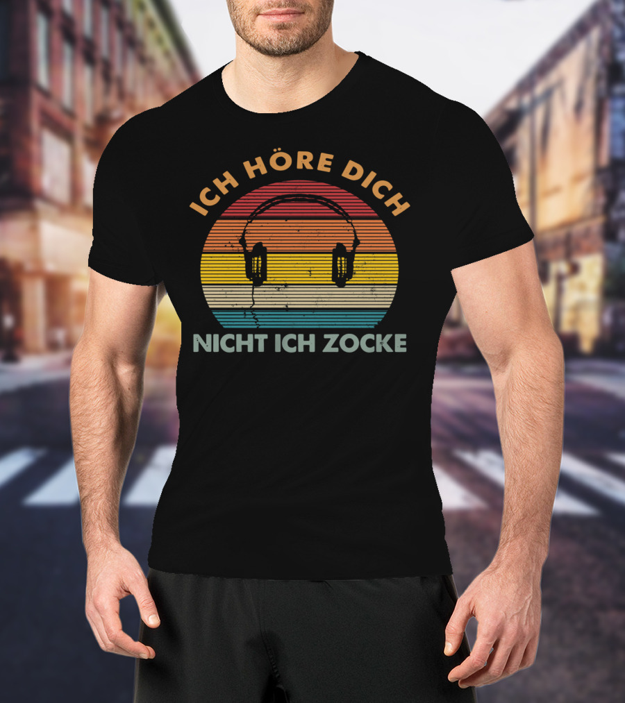 Ich Höre Dich Nicht Ich Zocke Retro Headphones Sunburst T-Shirt