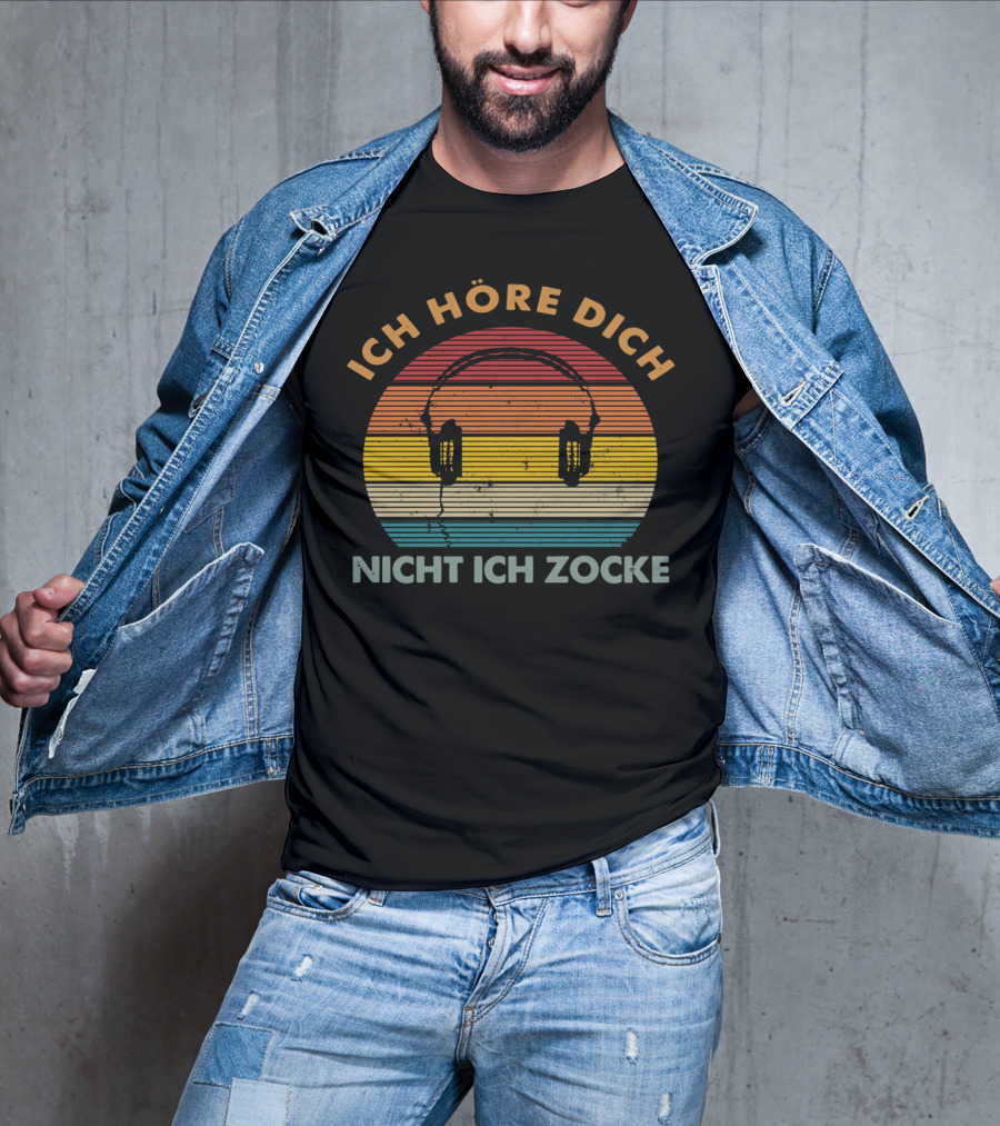 Ich Höre Dich Nicht Ich Zocke Retro Headphones Sunburst T-Shirt