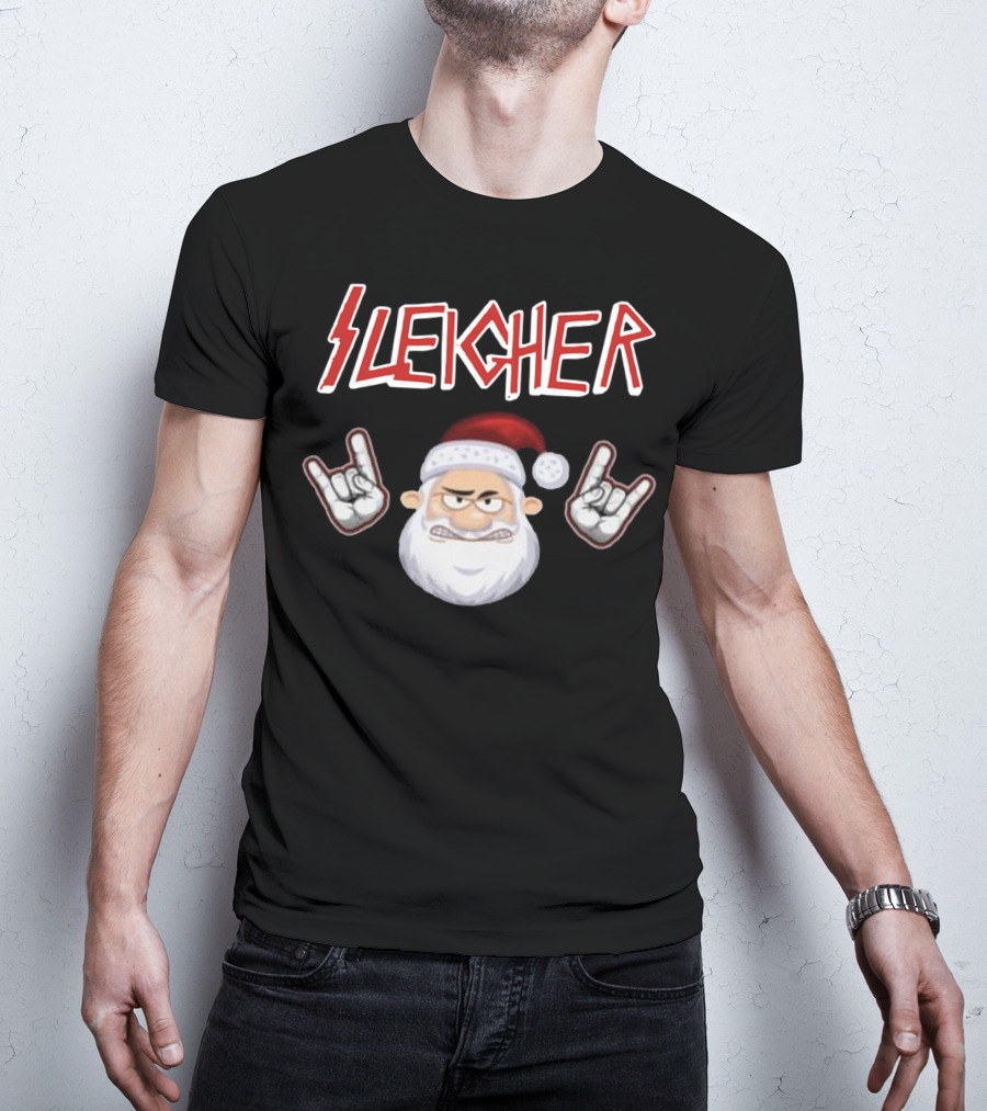 Santa Sleicher Christmas Rock Santa T-Shirt