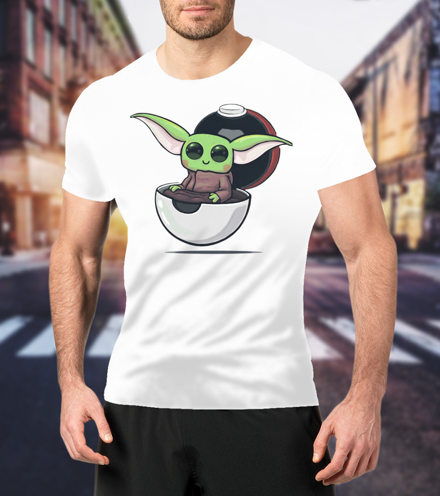 Baby Yoda Sitting In Open Pokeball Crossover T-Shirt