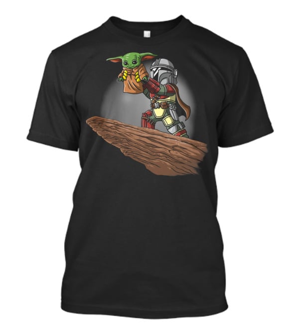 The Mandalorian Raising Baby Yoda Scene With Boba Fett Elements T-Shirt