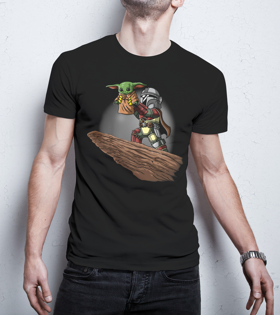 The Mandalorian Raising Baby Yoda Scene With Boba Fett Elements T-Shirt