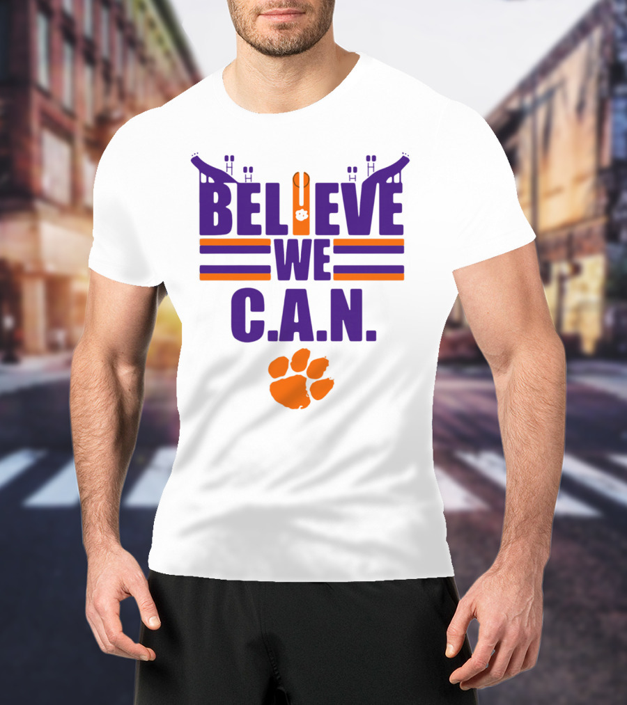 Clemson Tigers Football Believe We C.A.N. Stadium Paw Prints T-Shirt