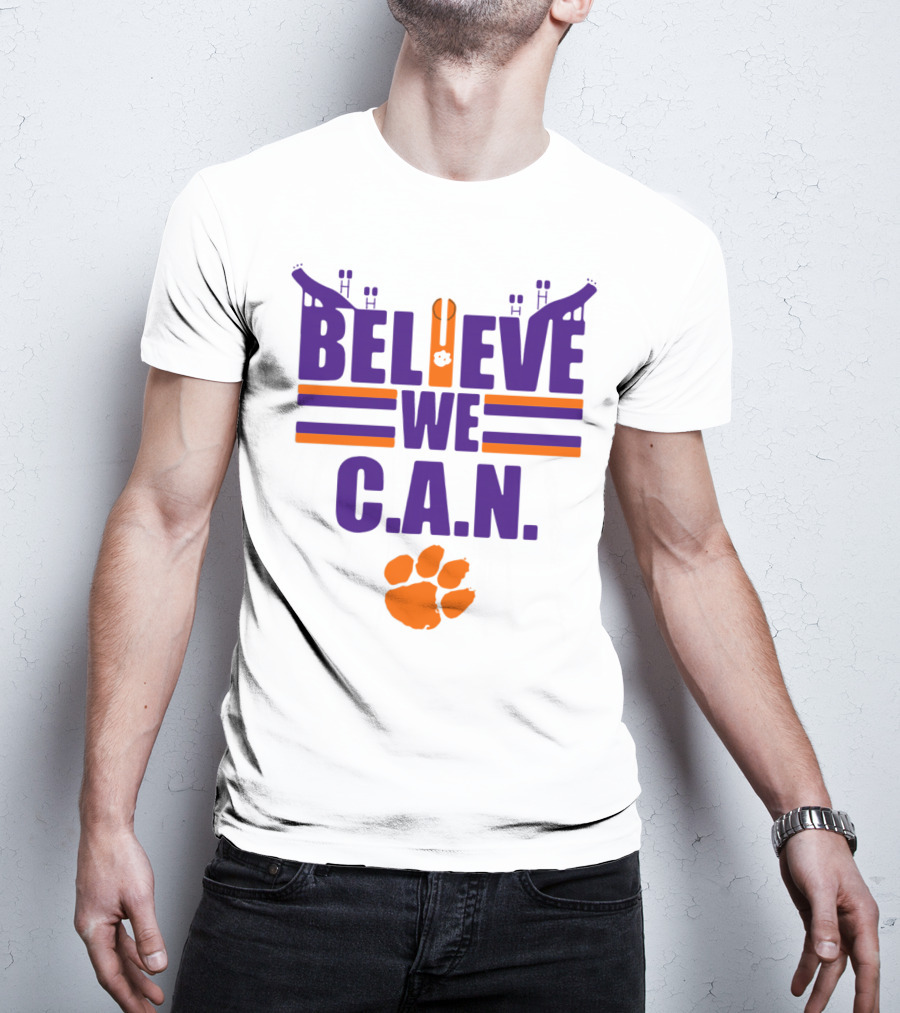 Clemson Tigers Football Believe We C.A.N. Stadium Paw Prints T-Shirt