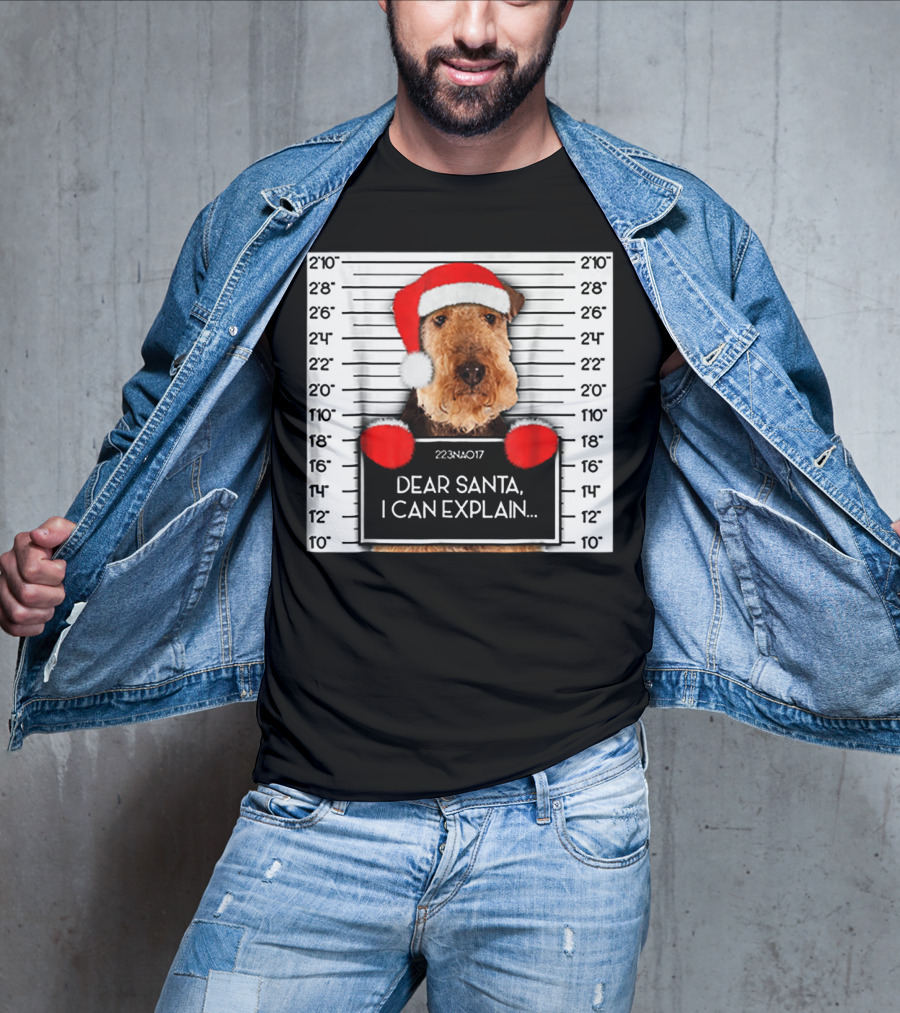 Airedale Terrier Santa Mugshot I Can Explain Christmas Dog T-Shirt