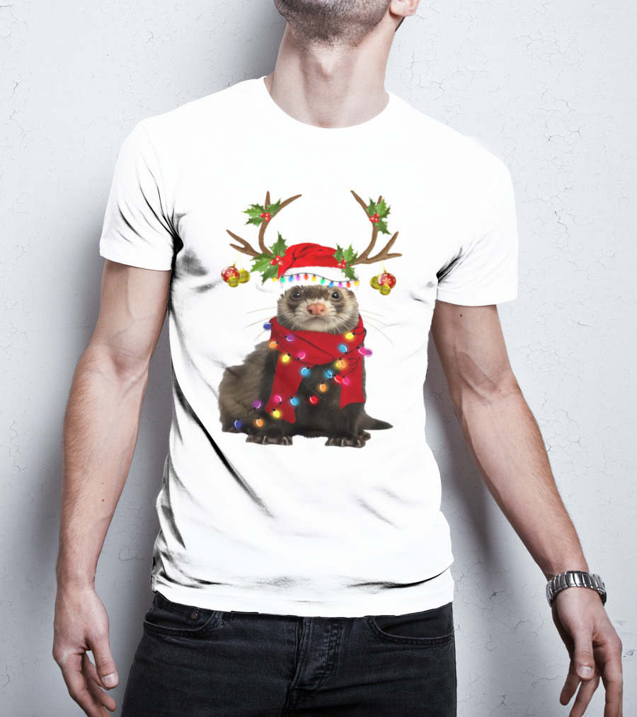 Otter With Festive Lights And Reindeer Antlers Holiday T-Shirt