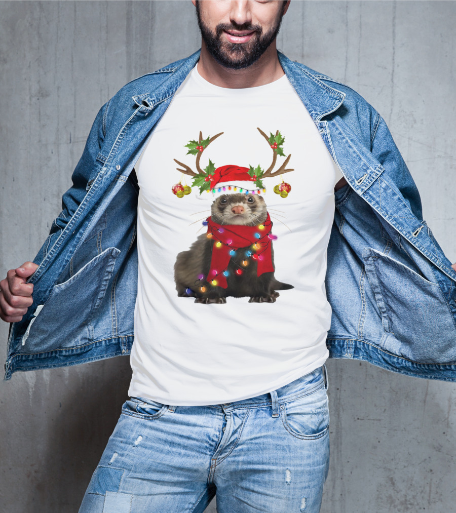 Otter With Festive Lights And Reindeer Antlers Holiday T-Shirt