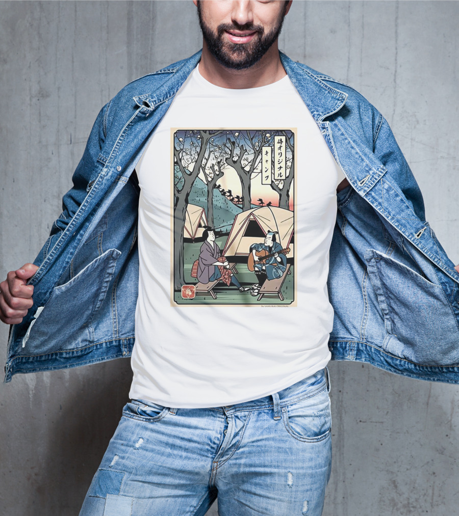 Samurai Original Camping Guitar Playing T-Shirt