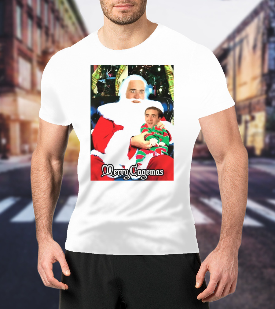 Santa Claus Nicolas Cage Merry Cagemas Christmas Scene T-Shirt
