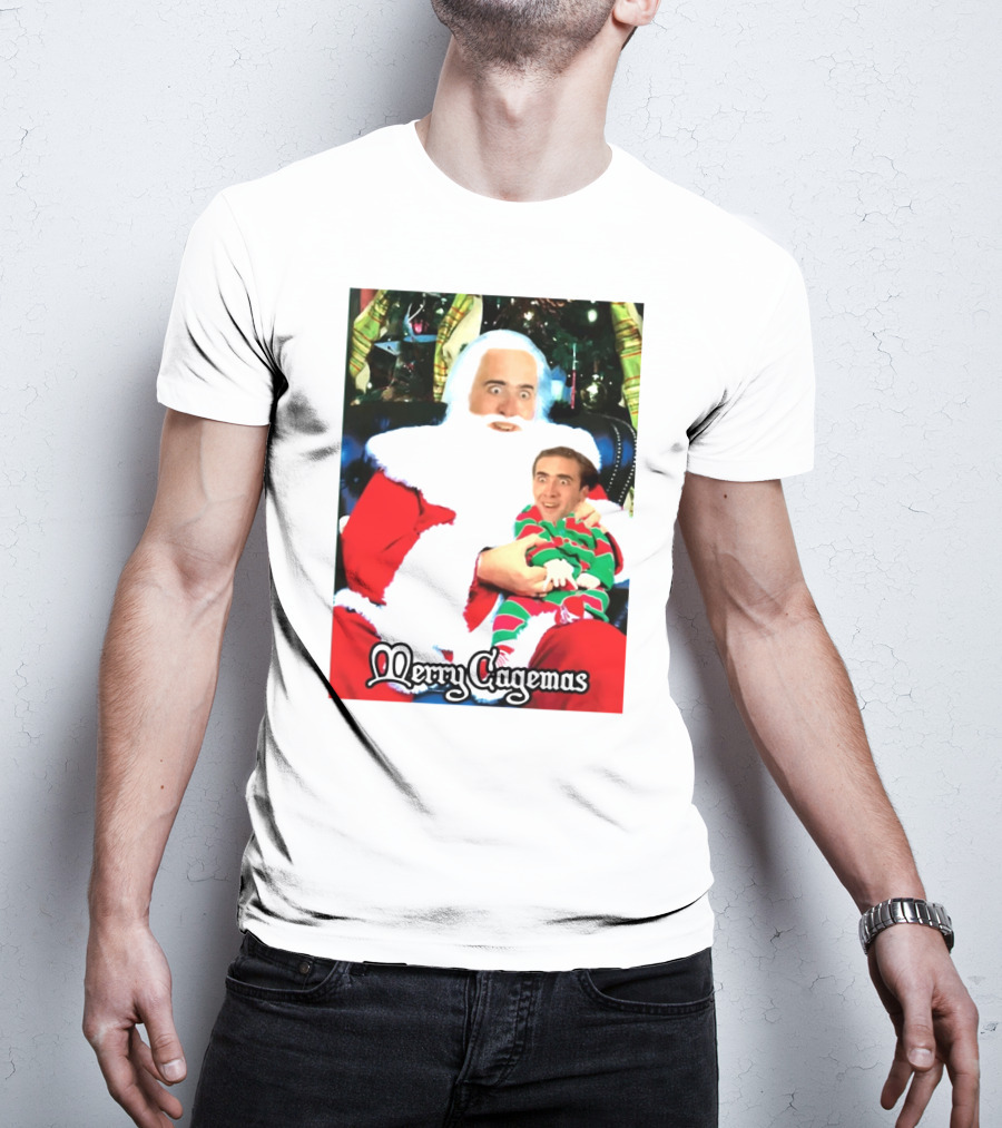 Santa Claus Nicolas Cage Merry Cagemas Christmas Scene T-Shirt