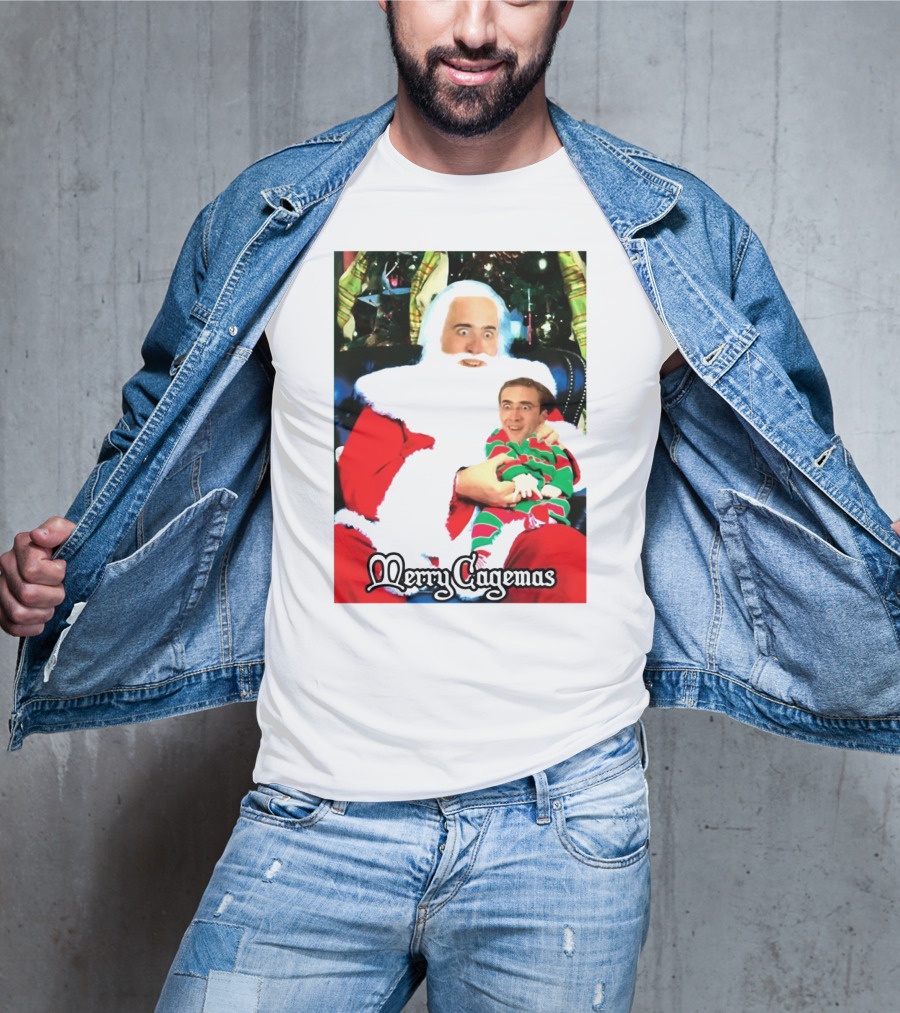 Santa Claus Nicolas Cage Merry Cagemas Christmas Scene T-Shirt