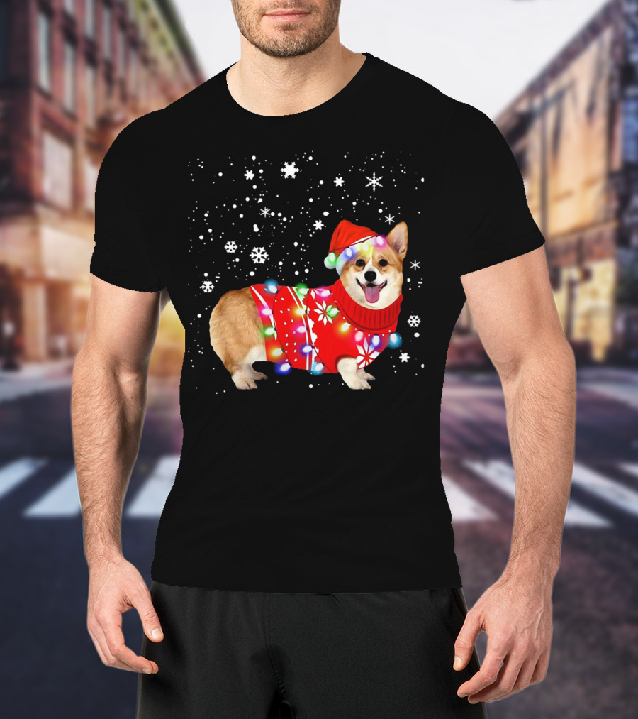 Corgi Lovely Christmas Light Snowflake Holiday T-Shirt