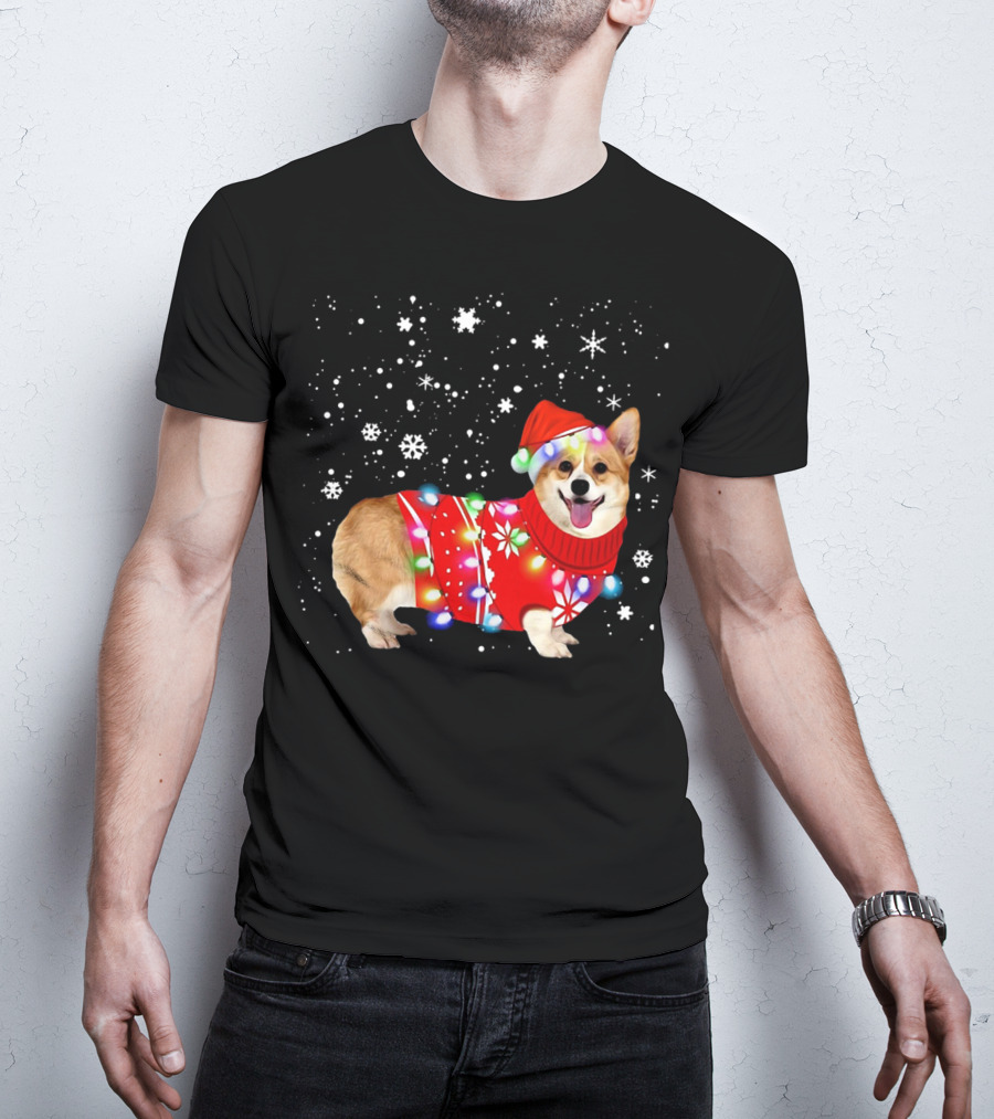 Corgi Lovely Christmas Light Snowflake Holiday T-Shirt