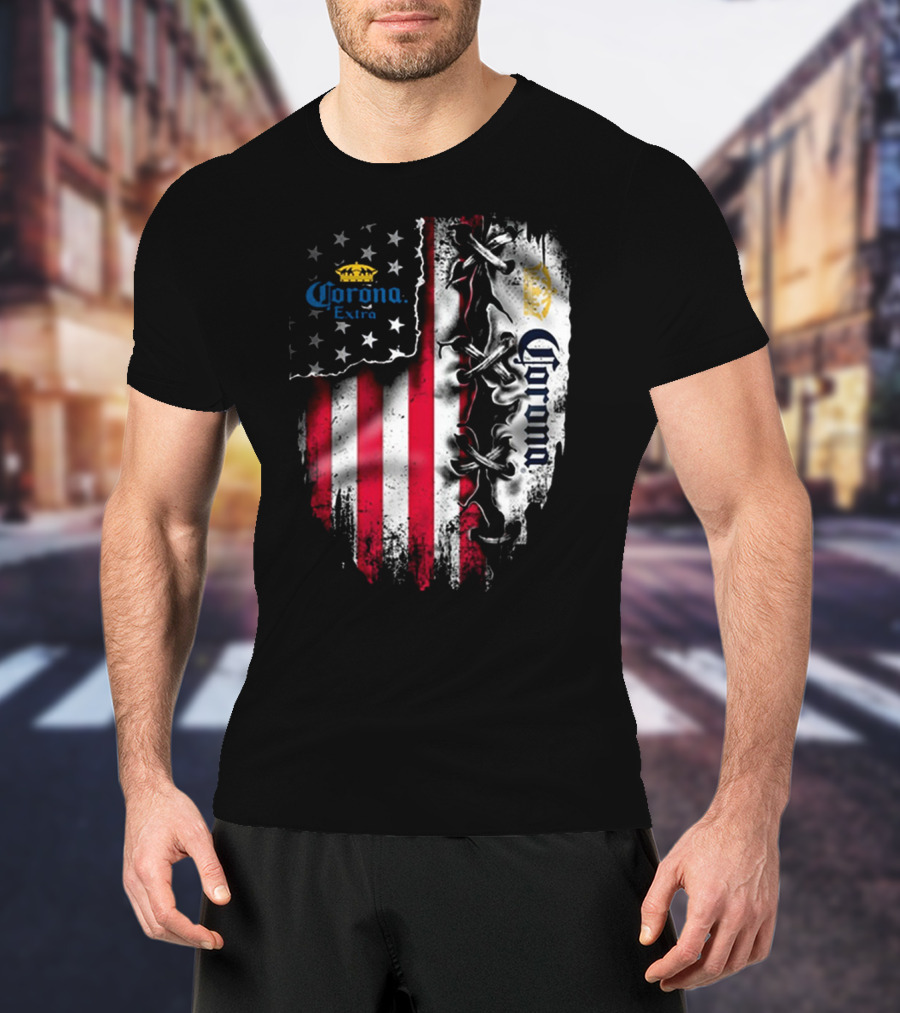 Corona Extra American Flag Fusion With Eagle And Stars T-Shirt