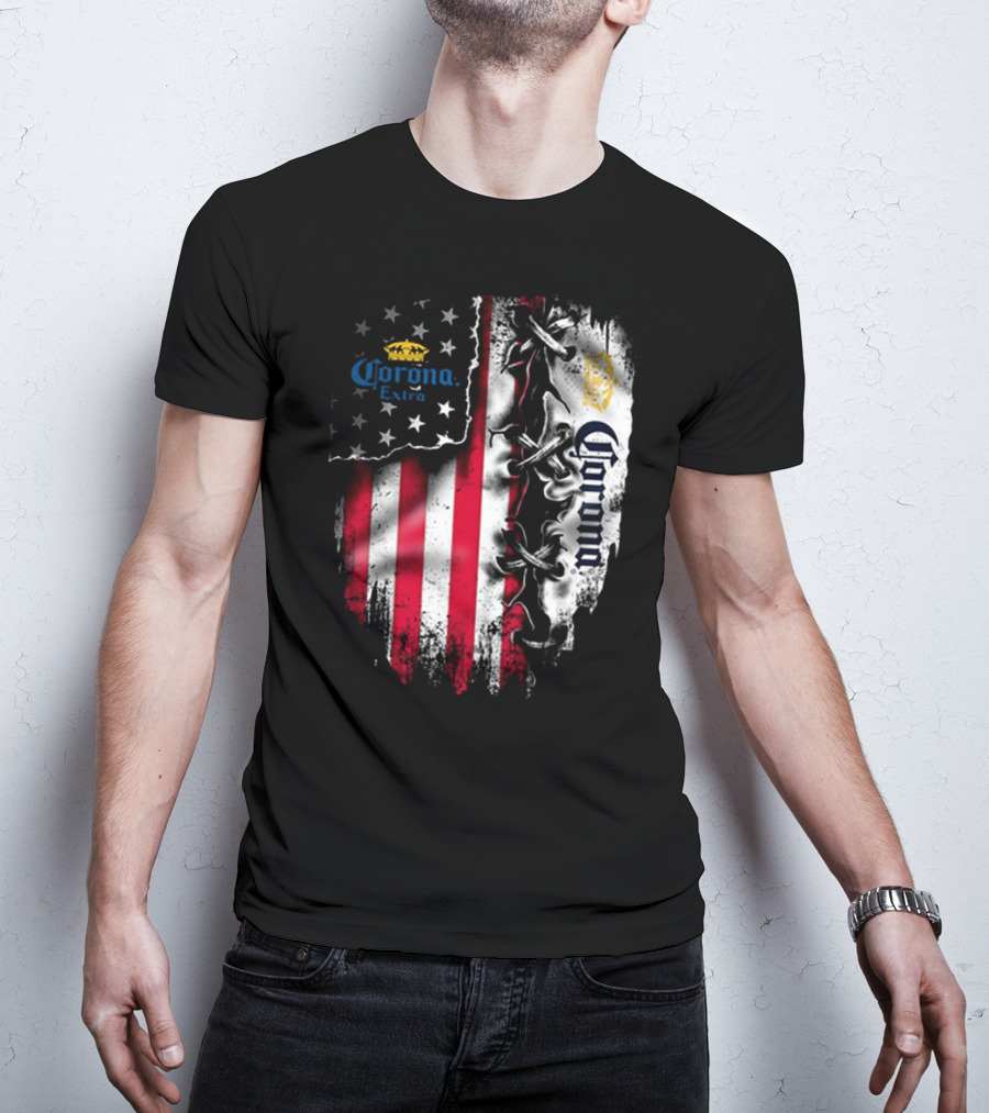 Corona Extra American Flag Fusion With Eagle And Stars T-Shirt