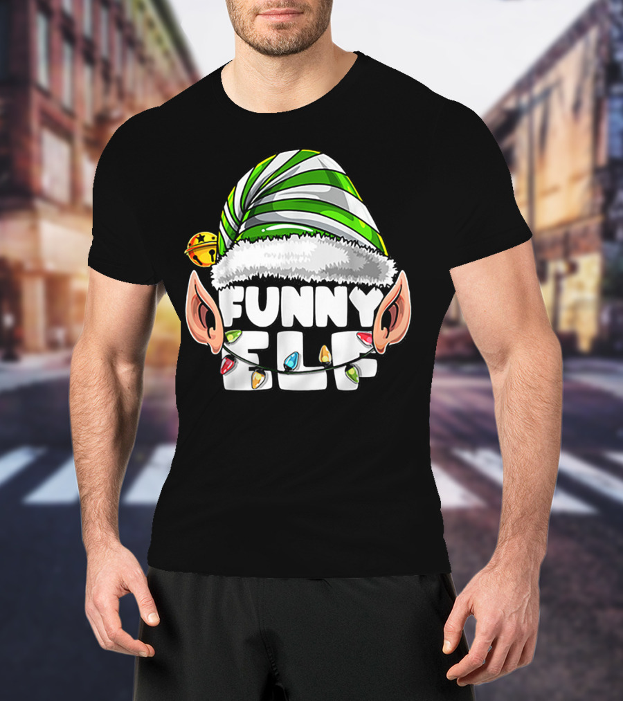 Funny Elf Matching Family Christmas Elf Hat Ears Lights T-Shirt