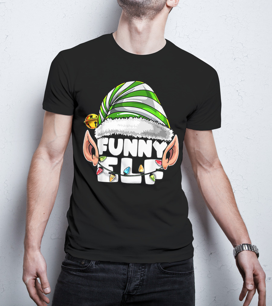 Funny Elf Matching Family Christmas Elf Hat Ears Lights T-Shirt