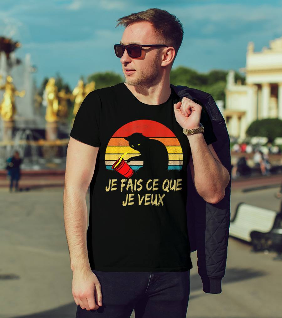 Black Cat Je Fais Ce Que Je Veux Retro Sunset Silhouette 80s T-Shirt
