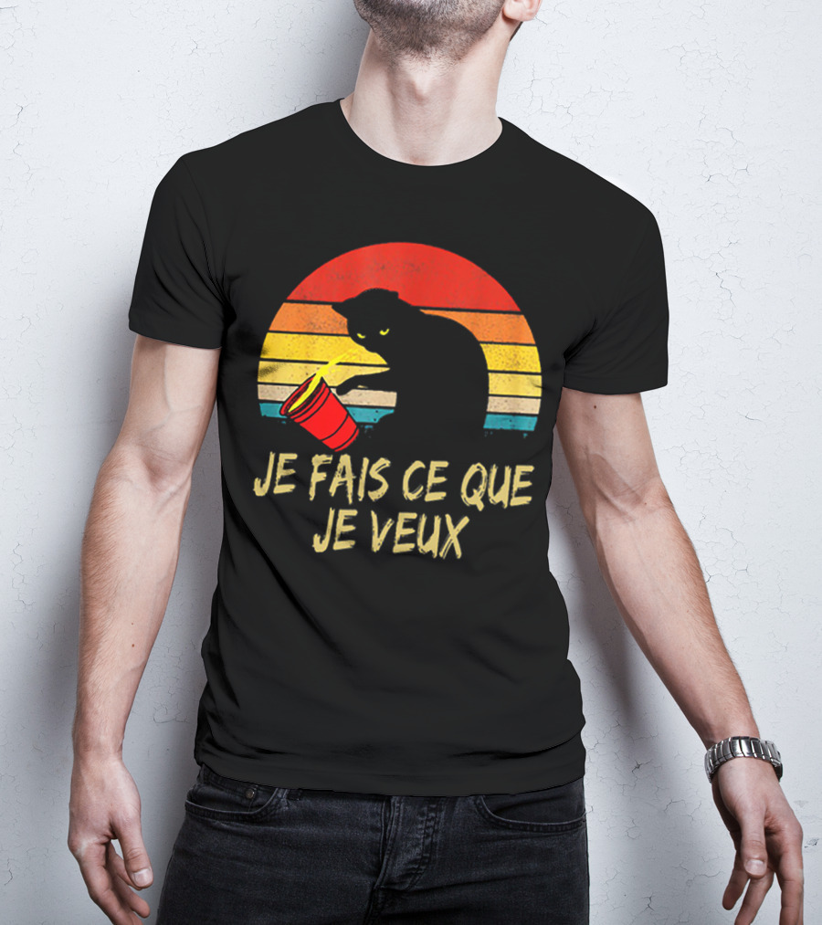 Black Cat Je Fais Ce Que Je Veux Retro Sunset Silhouette 80s T-Shirt