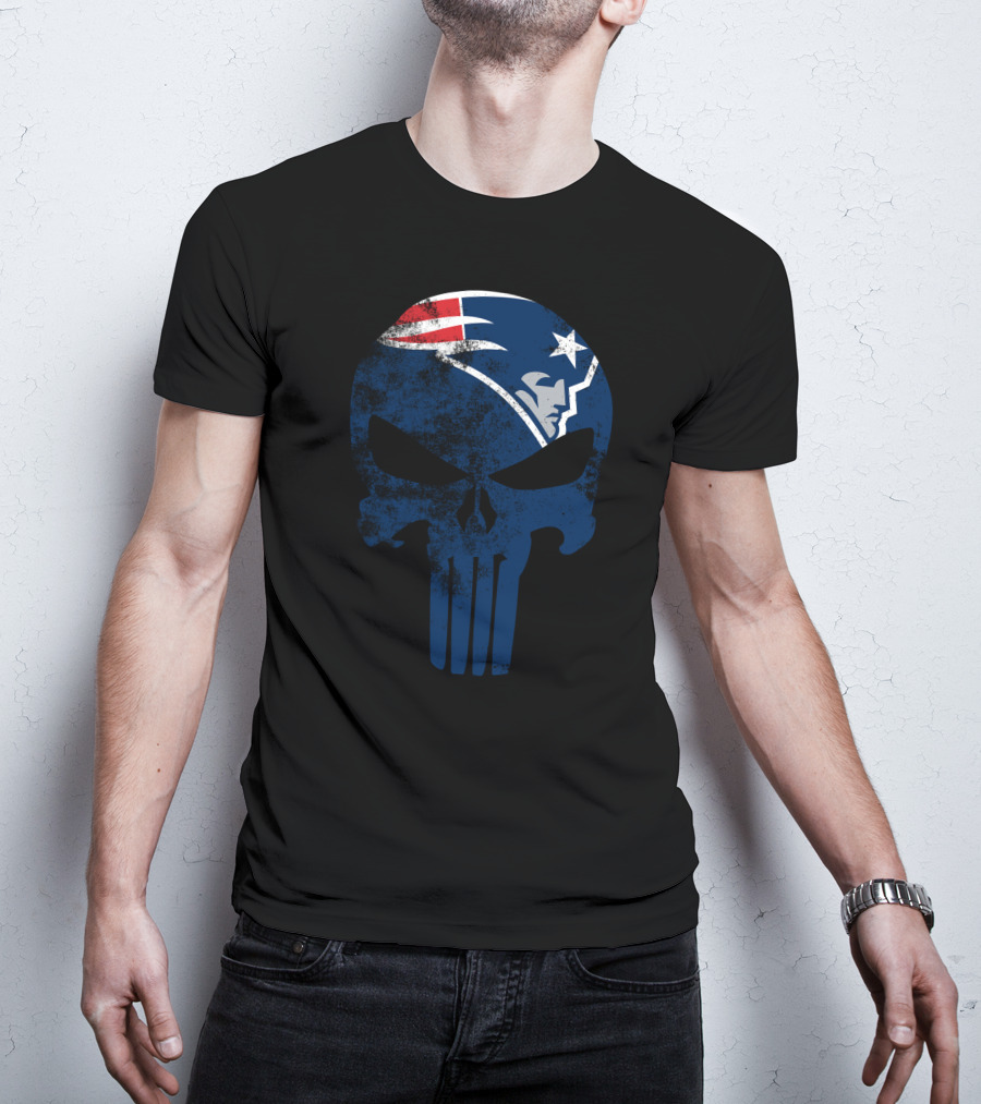 New England Patriots Skull Punisher Logo Fusion T-Shirt