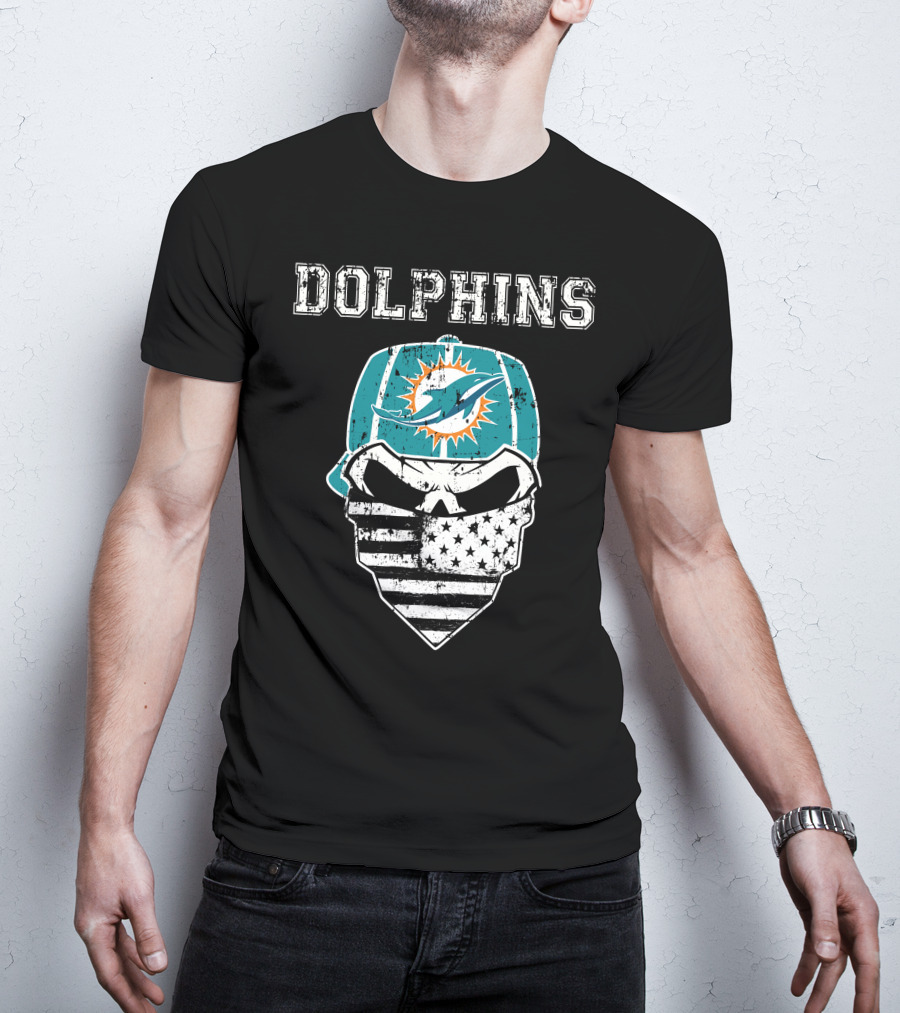 Dolphins Skull Bandana American Flag Miami Emblem T-Shirt