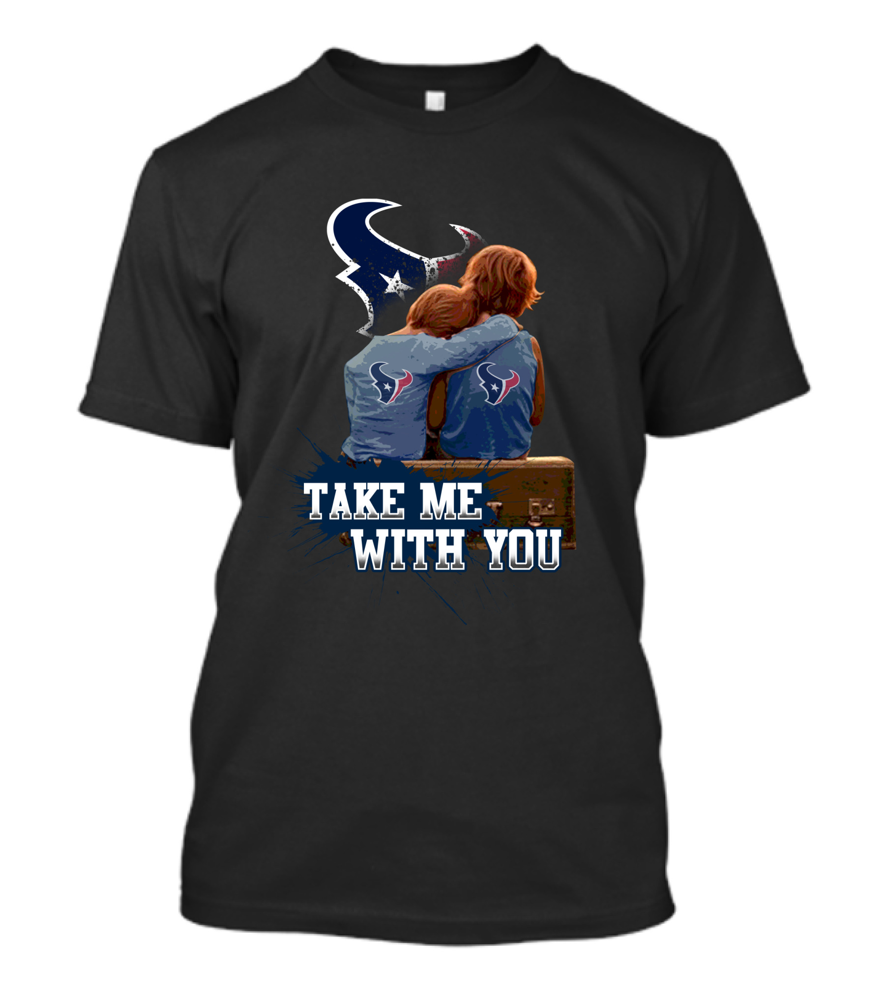 Take Me With You Texans Emblem Kids Hugging On Suitcase T-Shirt