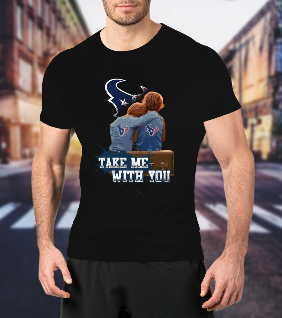 Take Me With You Texans Emblem Kids Hugging On Suitcase T-Shirt