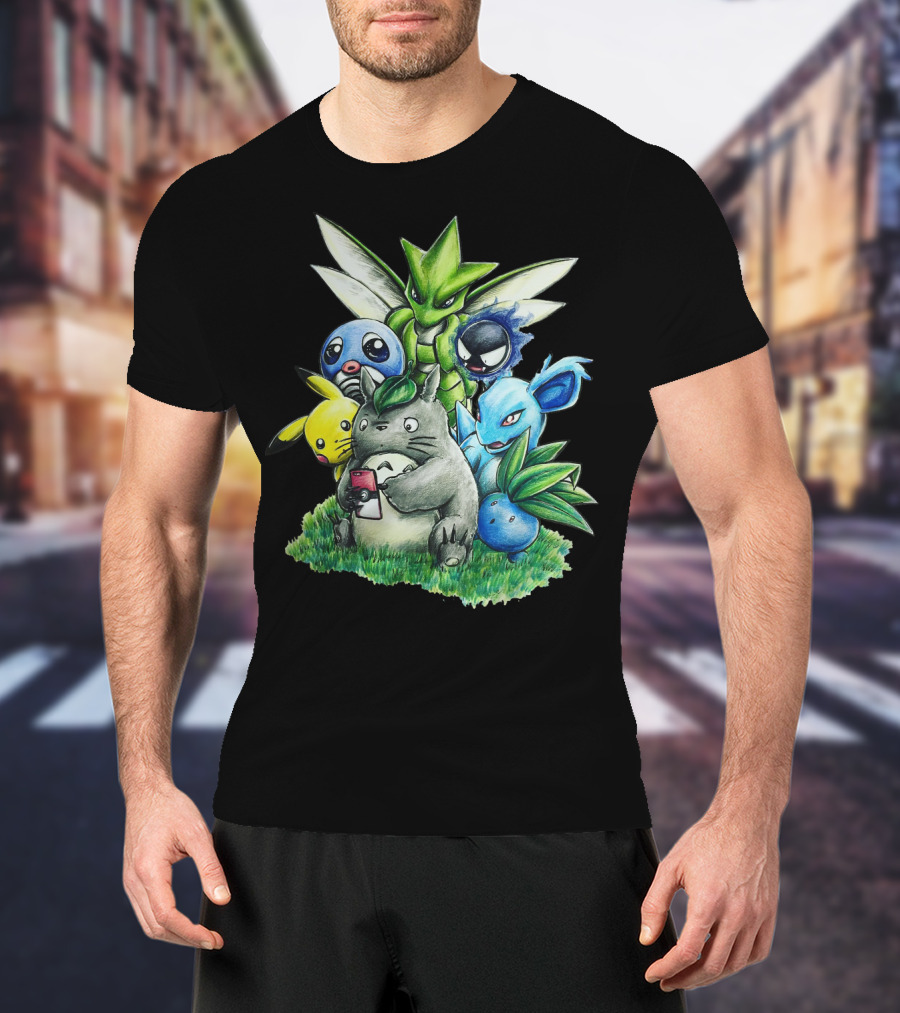 Best Friends Totoro Pikachu Bulbasaur Scyther Jigglypuff Gastly Nidorina Oddish Mashup T-Shirt