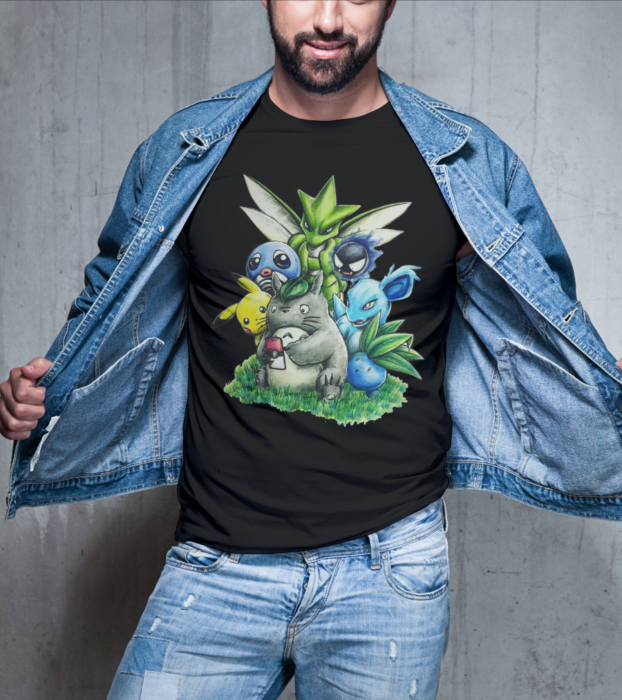 Best Friends Totoro Pikachu Bulbasaur Scyther Jigglypuff Gastly Nidorina Oddish Mashup T-Shirt