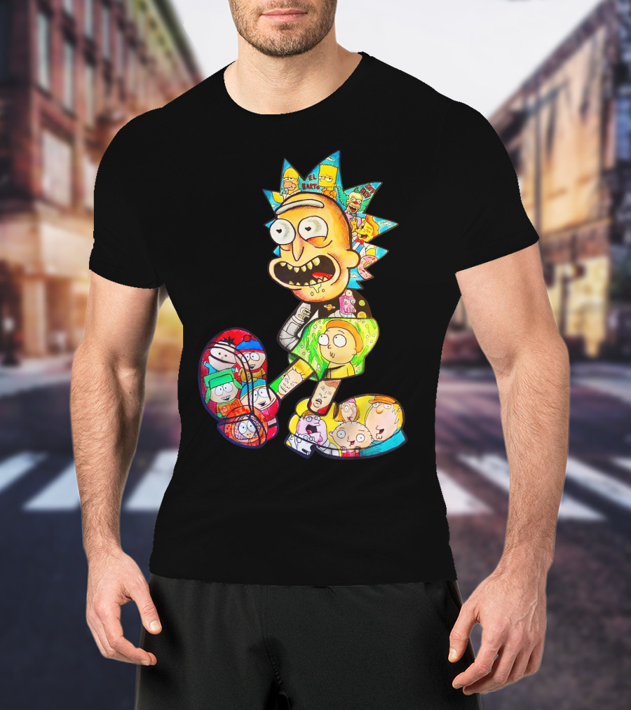 Rick And Morty South Park Family Guy Simpsons Crossover All In One T-Shirt