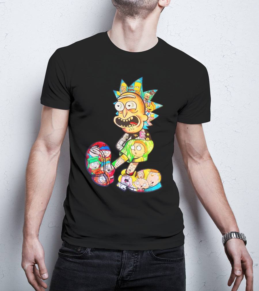 Rick And Morty South Park Family Guy Simpsons Crossover All In One T-Shirt