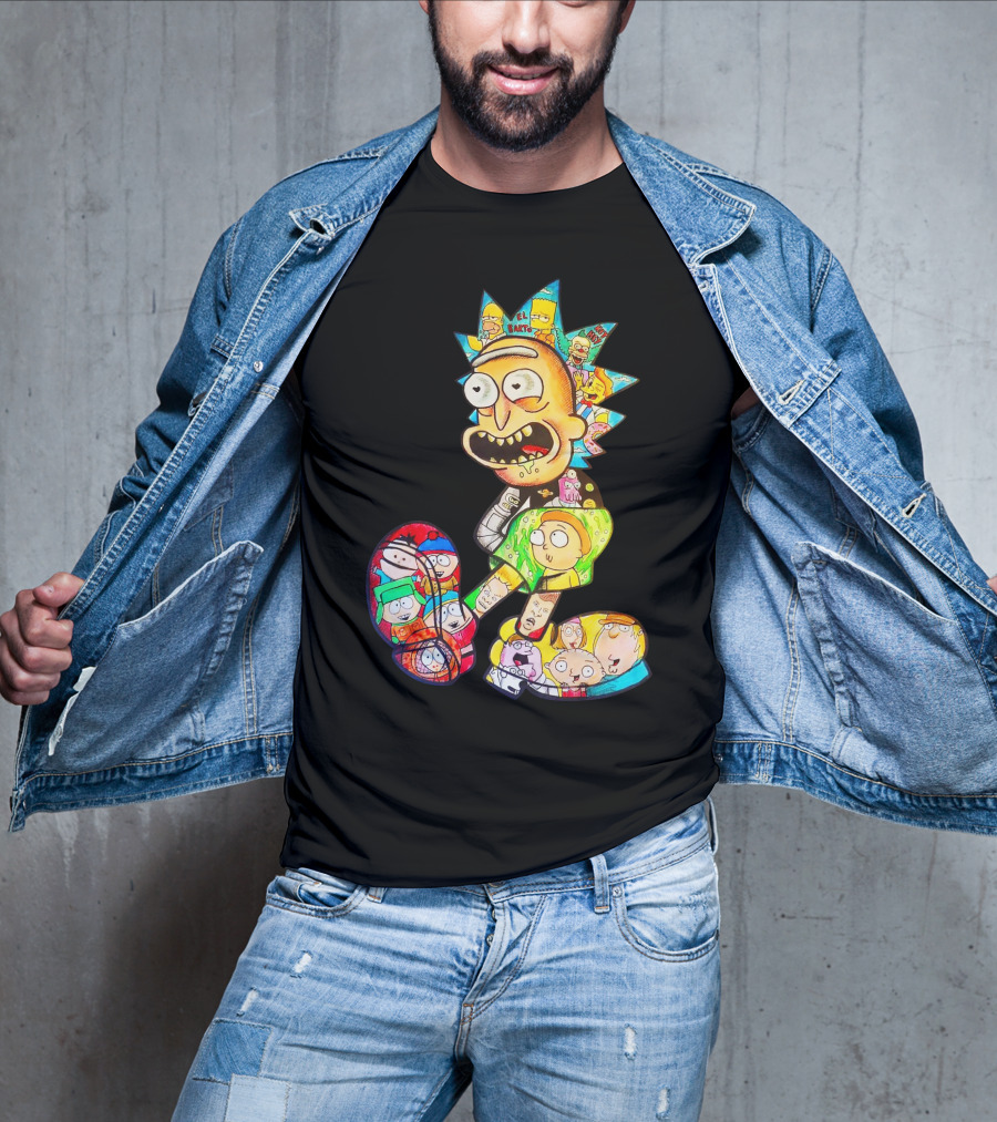 Rick And Morty South Park Family Guy Simpsons Crossover All In One T-Shirt