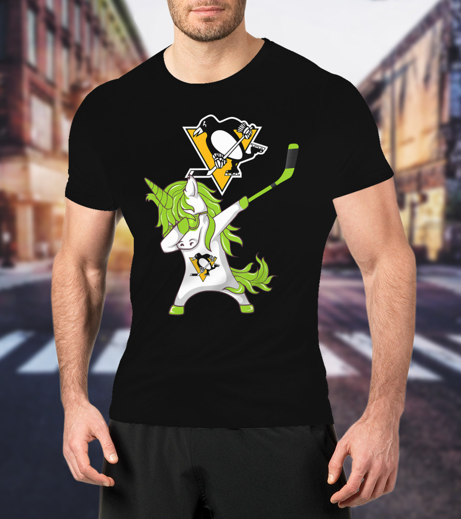 St Patrick Day Dabbing Unicorn Pittsburgh Penguins Hockey T-Shirt