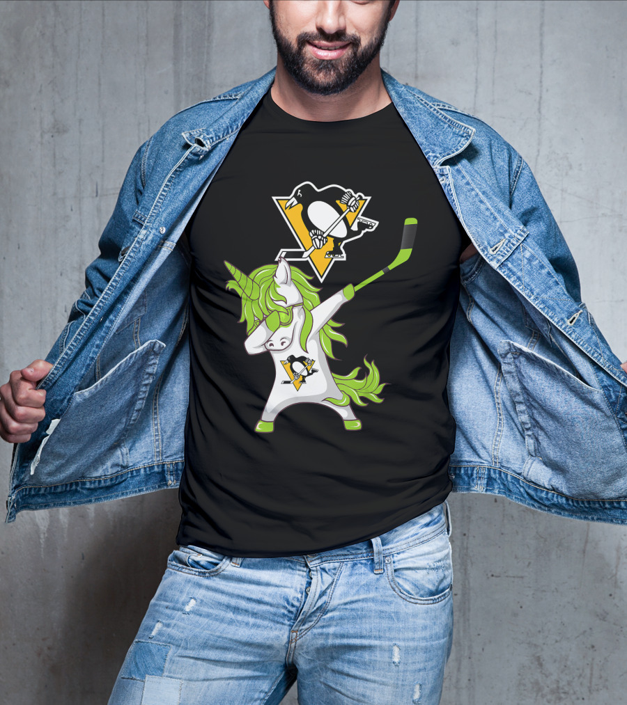 St Patrick Day Dabbing Unicorn Pittsburgh Penguins Hockey T-Shirt