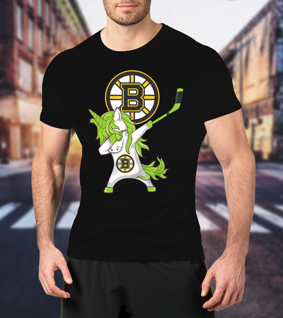 St Patrick Day Dabbing Unicorn Boston Bruins Hockey Stick T-Shirt