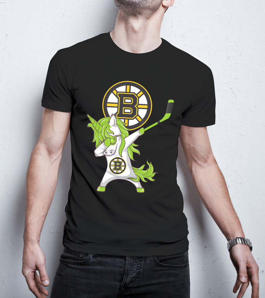 St Patrick Day Dabbing Unicorn Boston Bruins Hockey Stick T-Shirt